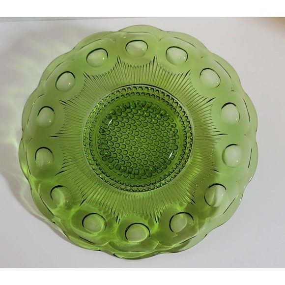 Vintage Glass Plate Bartlett Collins Manhattan St Genevieve Green Thumbprint 11" - Picture 9 of 9